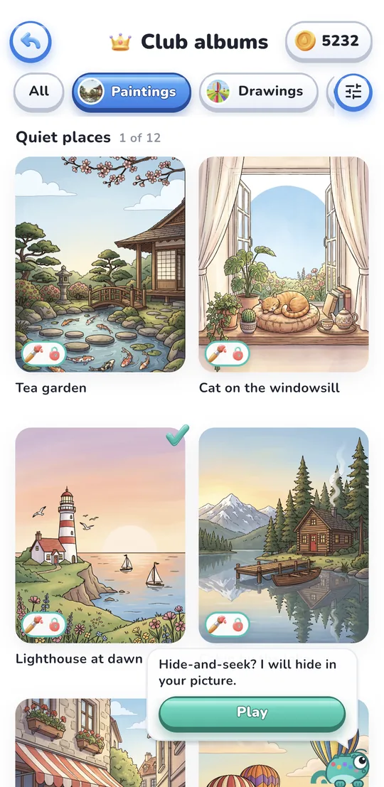 Zen Chroma screenshot: A gallery of paintings to color